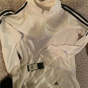 adidas White Quarter-Zip Bomber Jacket with Black Stripes